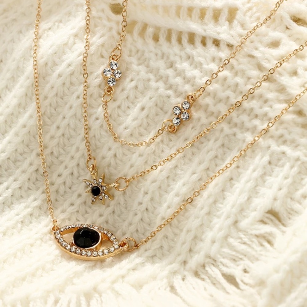 ⚜️[𝟯/$𝟮𝟴]⚜️3 Layered Black Crystal Necklace NEW - Picture 3 of 9